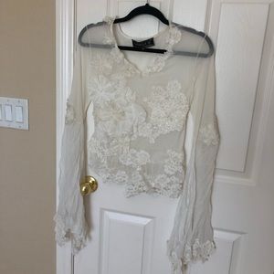 White lace floral mesh top wedding flare sleeve